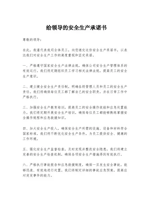 给领导的安全生产承诺书