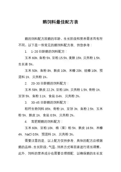 鹅饲料最佳配方表