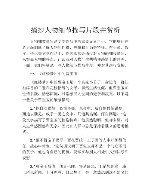 摘抄人物细节描写片段并赏析