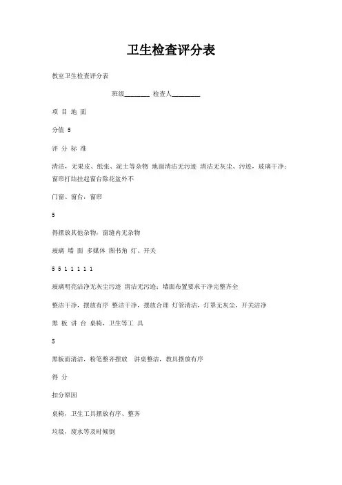 卫生检查评分表
