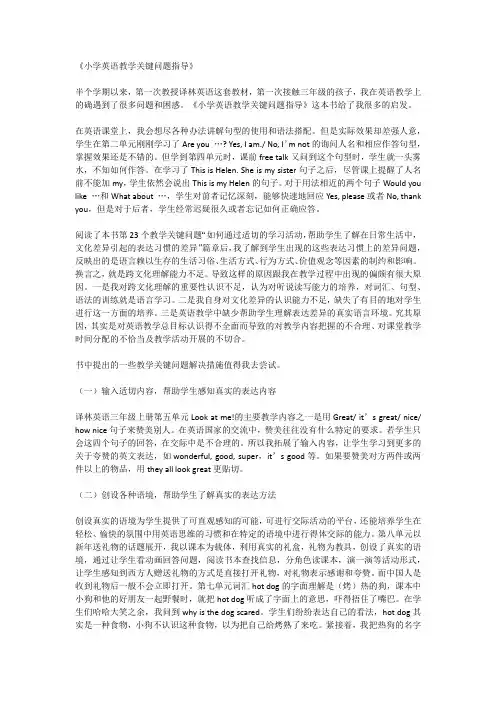《小学英语教学关键问题指导》