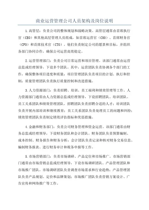 商业运营管理公司人员架构及岗位说明