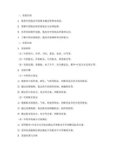 中药商品学实训实验报告
