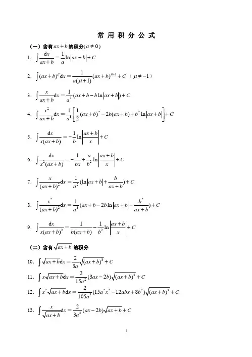 常用147条积分公式