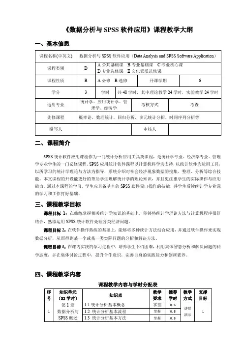 数据分析与SPSS软件应用-教学大纲