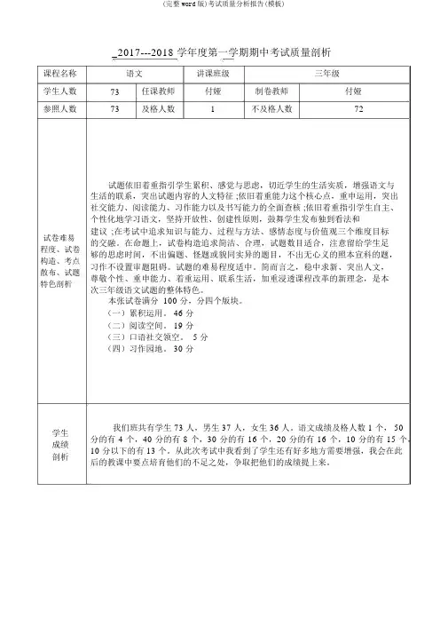 (完整word版)考试质量分析报告(模板)