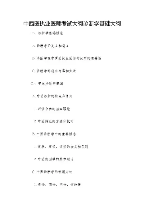 中西医执业医师考试大纲诊断学基础大纲