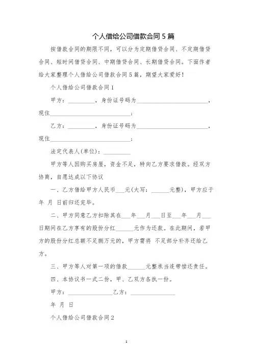 个人借给公司借款合同5篇