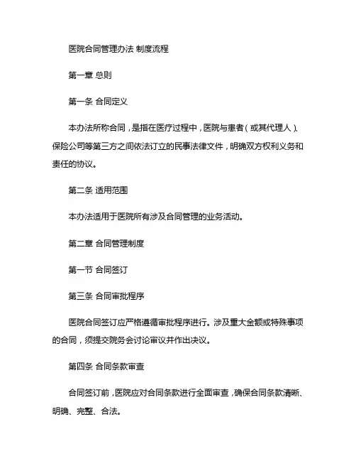 医院合同管理办法 制度流程