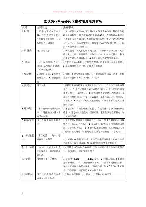 常见的化学仪器的正确使用及注意事项 (1)