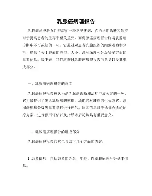 乳腺癌病理报告