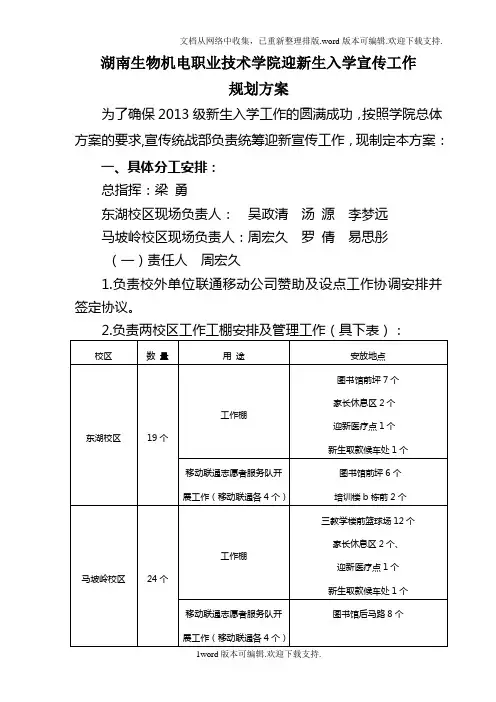 湖南生物机电职业技术学院迎新生入学宣传工作1