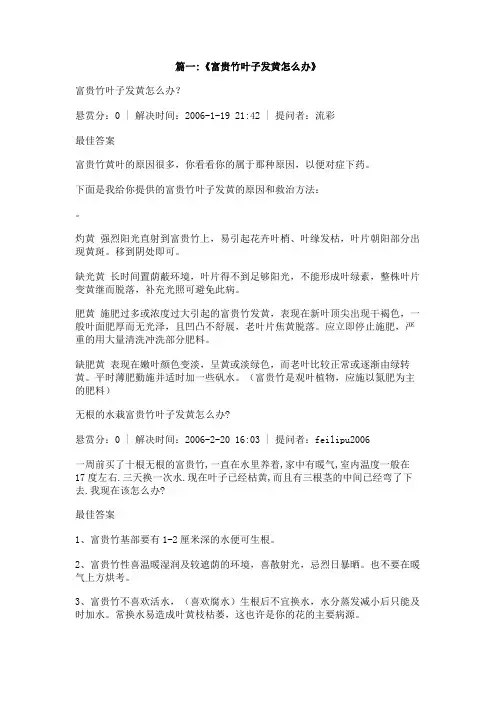 富贵竹叶子发黄怎么办水养