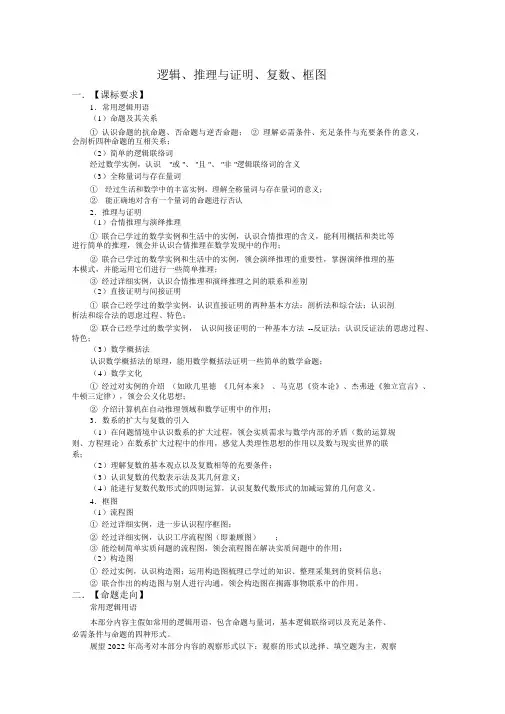 2022年高中数学高考复习必备精品：逻辑、推理与证明、复数、框图新人教版