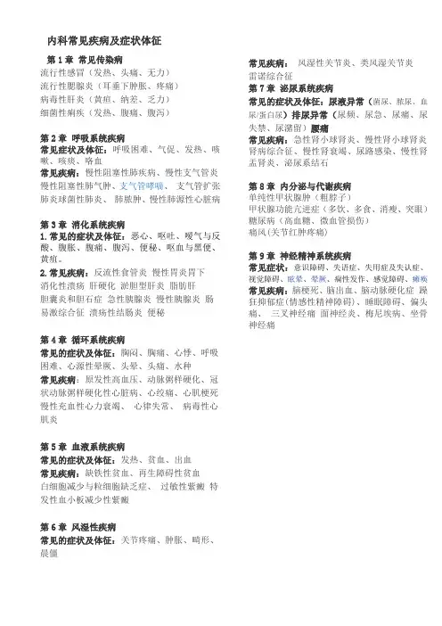 内科常见疾病及症状体征