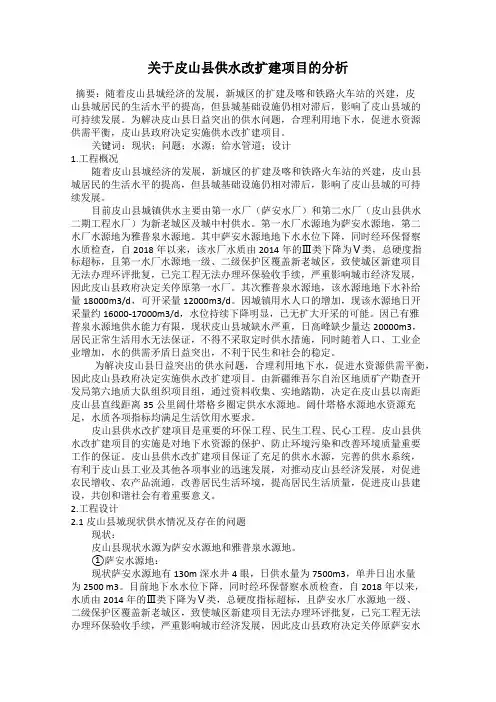 关于皮山县供水改扩建项目的分析