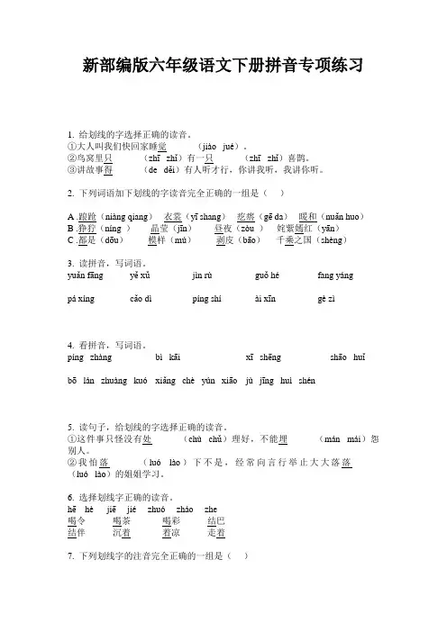 新部编版六年级语文下册拼音专项练习
