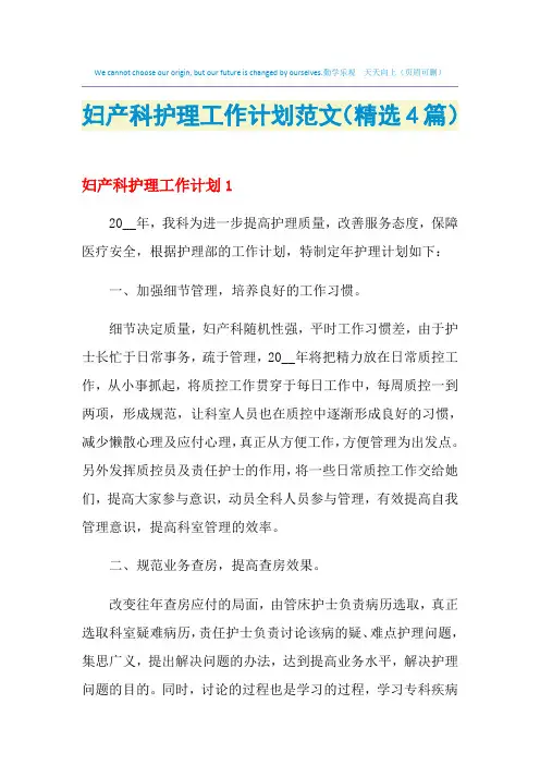 2021年妇产科护理工作计划范文(精选4篇)