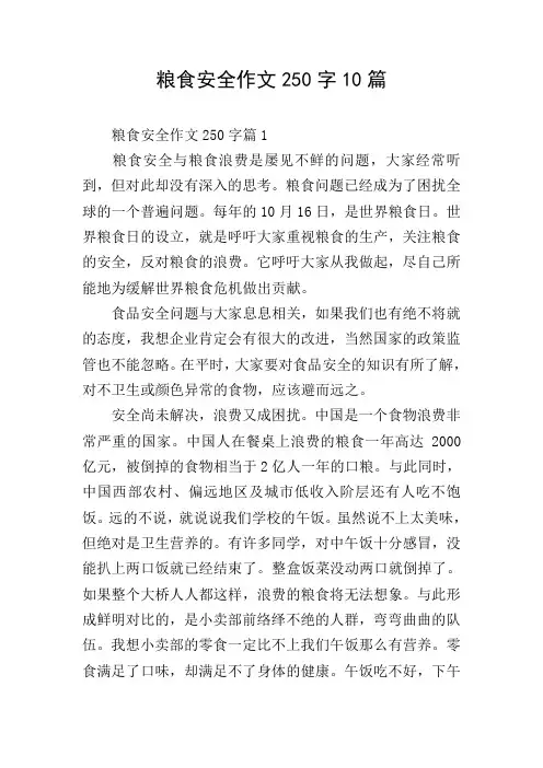 粮食安全作文250字10篇