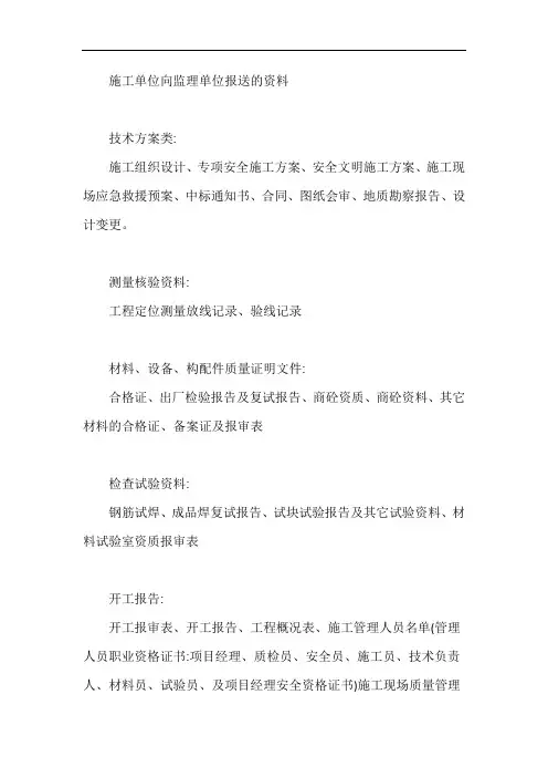 施工单位向监理单位报送的资料【最新】