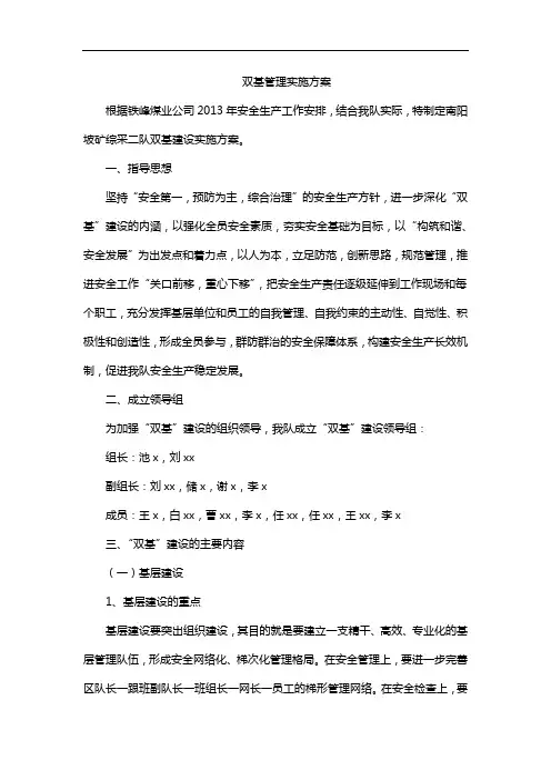 双基管理实施方案