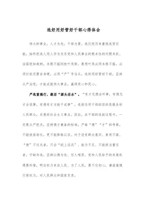 选好用好管好干部心得体会