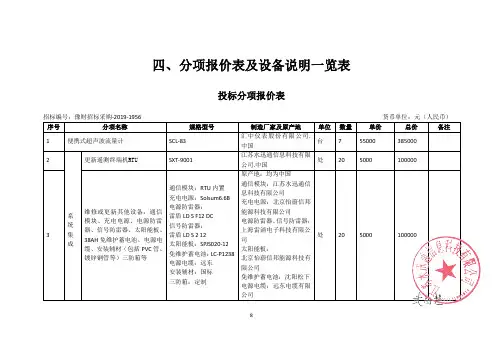 四、分项报价表及设备说明一览表