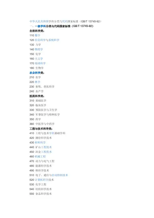 中华人民共和国学科分类与代码国家标准