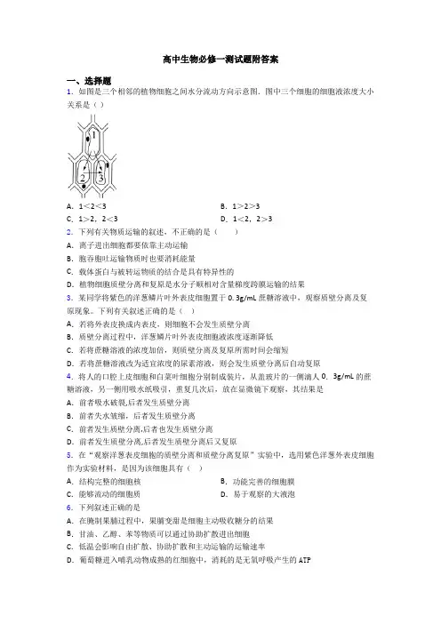 高中生物必修一测试题附答案
