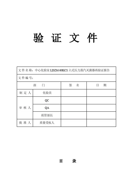 新版LDZM80KCS立式压力蒸汽灭菌器验证要点