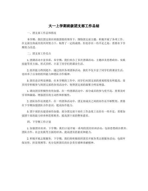 大一上学期班级团支部工作总结