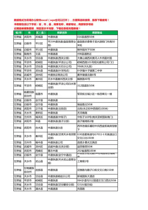 2020新版甘肃省中通快递工商企业公司商家名录名单联系电话号码地址大全292家