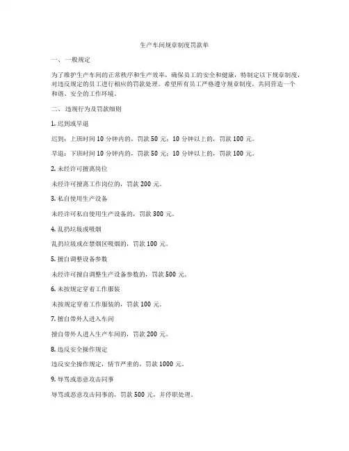 生产车间规章制度罚款单
