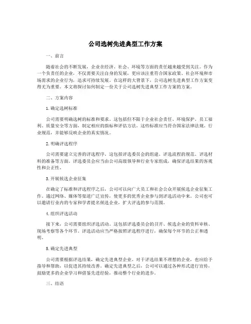 公司选树先进典型工作方案