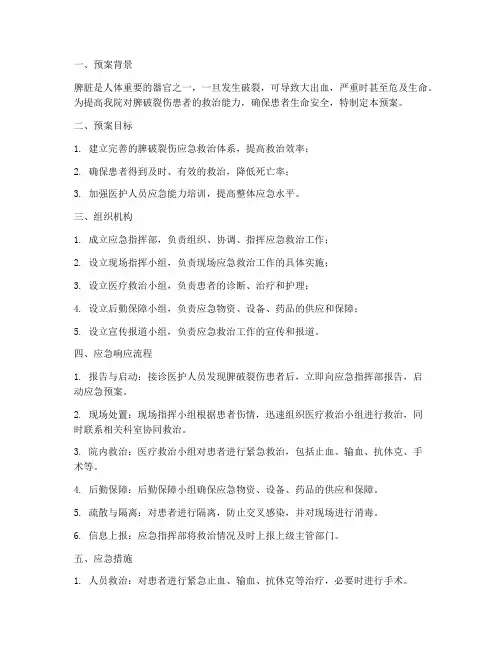 脾破裂伤应急预案