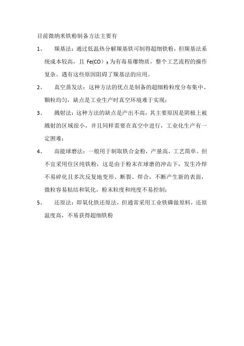 目前微纳米铁粉制备方法