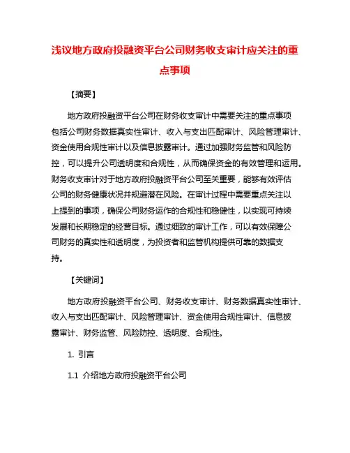 浅议地方政府投融资平台公司财务收支审计应关注的重点事项