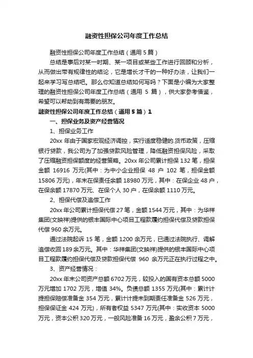 融资性担保公司年度工作总结（通用5篇）