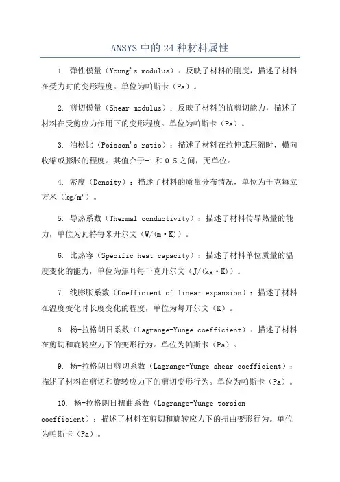ANSYS中的24种材料属性