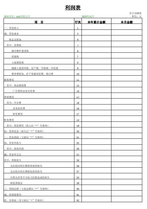 利润表 模板(会小企)