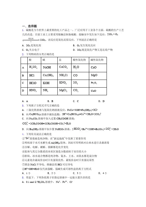 上海同济大学实验学校高中化学必修一第一章《物质及其变化》阶段练习(培优专题)