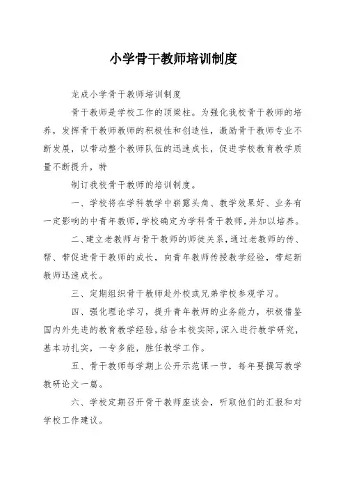 小学骨干教师培训制度