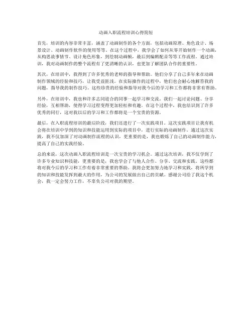动画入职流程培训心得简短