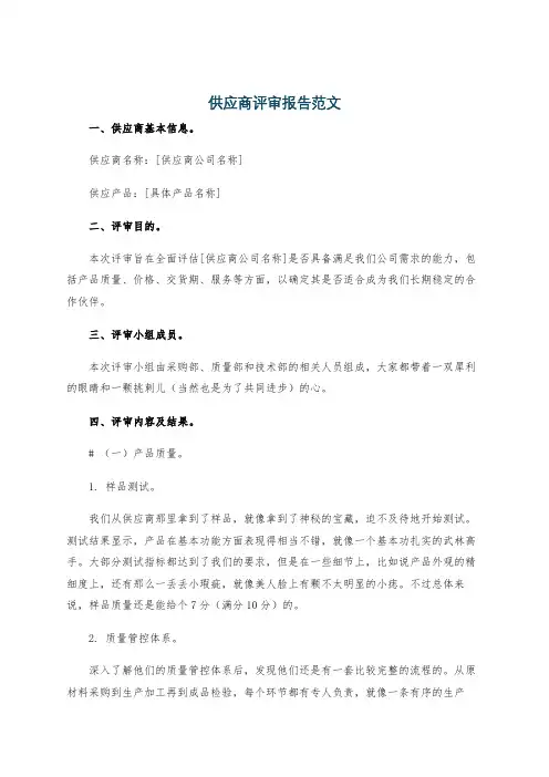 供应商评审报告范文
