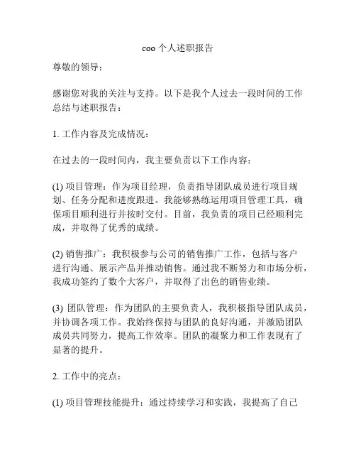 coo 个人述职报告