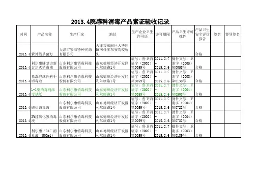 消毒产品索证验收记录