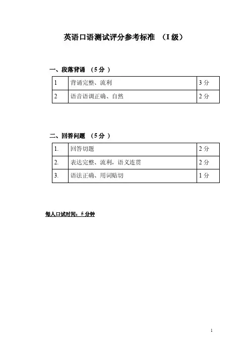 [精品]英语口语测试评分参考标准（I级）
