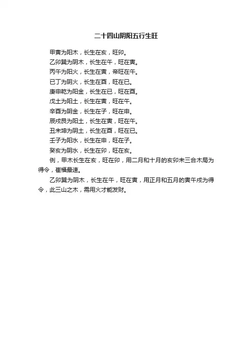 二十四山阴阳五行生旺
