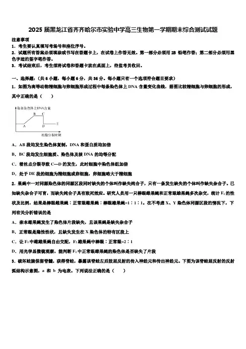 2025届黑龙江省齐齐哈尔市实验中学高三生物第一学期期末综合测试试题含解析