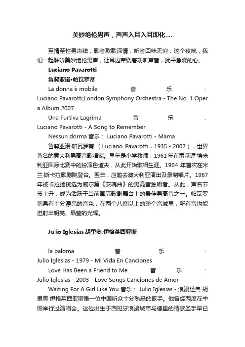 美妙绝伦男声，声声入耳入耳即化....